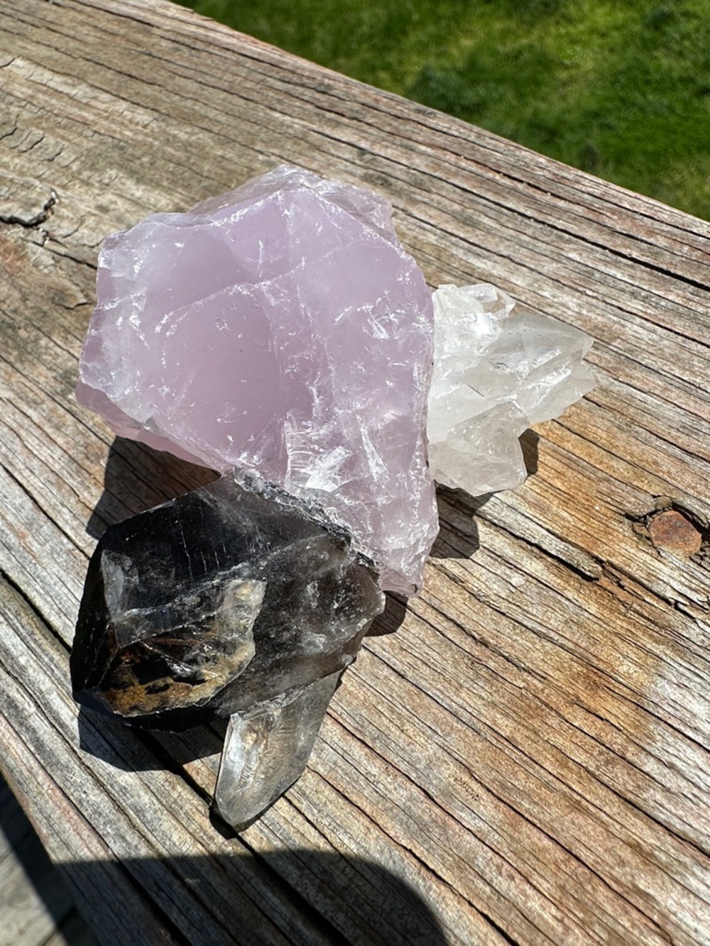 Handmade Rose Quartz Cluster with Smoky & Clear Quartz Accent - Picture 2 of 6